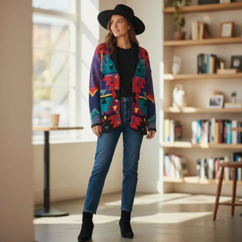 VTG Casa Maglia‎ Southwest/Western/Tribal/Aztec Cardigan Sweater L 142R